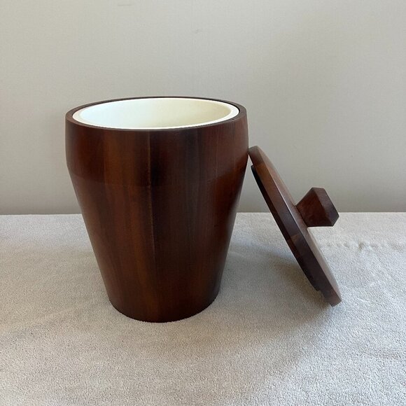 MCM 1960's Vintage Vermillion Walnut Wood Ice Bucket - Picture 2 of 8
